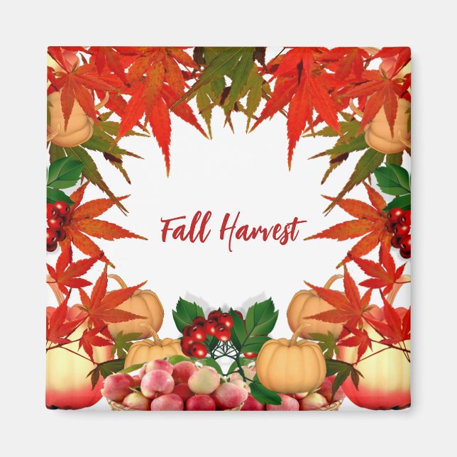 Fall Harvest Autumn Bounty Pumpkin Maple Leaves  Magnet (Front)