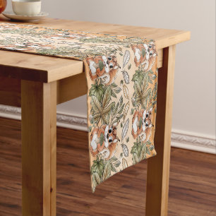 Fall Harvest Autumn Squirrel and Leaves Short Table Runner