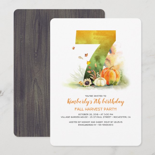 Fall Harvest Birthday Pumpkins Invitation (Front/Back)