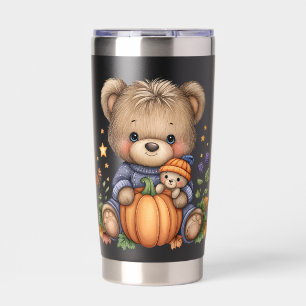Fall Harvest Cute Teddy Bear Insulated Tumbler