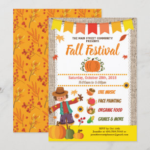 Fall harvest festival burlap pumpkin patch invitation