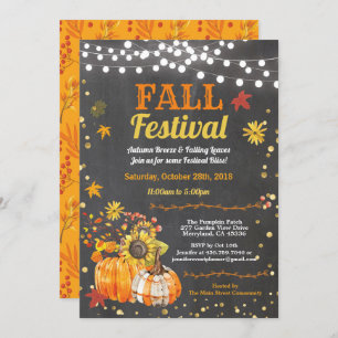 Fall harvest festival chalkboard pumpkin patch invitation