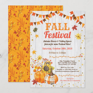 Fall harvest festival rustic wood pumpkin patch invitation