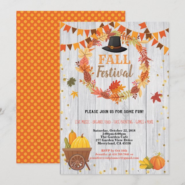 Fall harvest festival thanksgiving party wreath invitation (Front/Back)