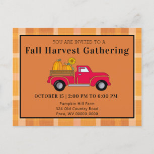 Fall Harvest Gathering Country Truck Pumpkin  Invitation Postcard