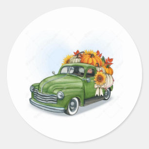 Fall Harvest In a Green Truck  Classic Round Sticker