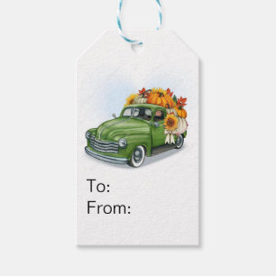 Fall Harvest in a Green Truck     Gift Tags
