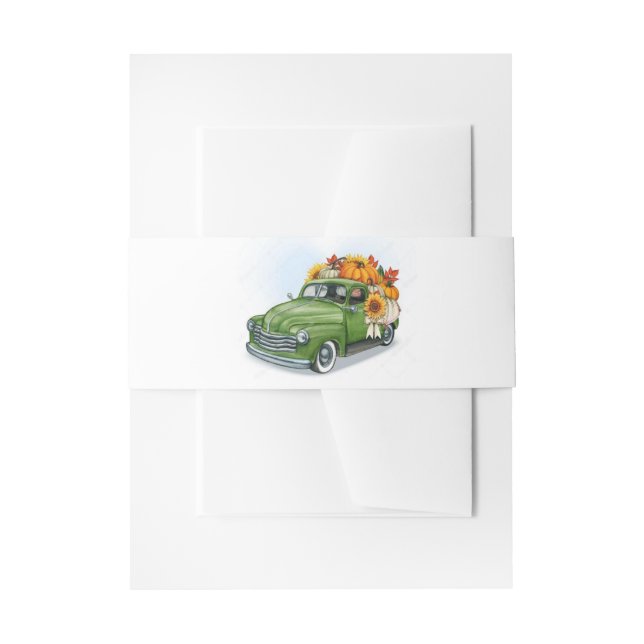Fall Harvest in a Green Truck    Invitation Belly Band (Front Example)