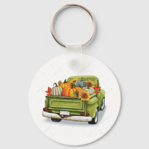 Fall Harvest in a Green Truck Key Ring
