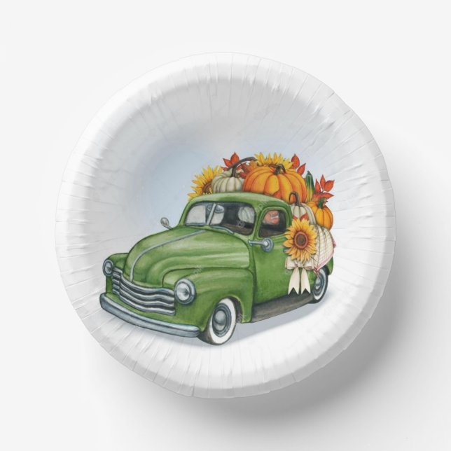 Fall Harvest in a Green Truck     Latte Mug Paper Plate (Front)