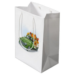 Fall Harvest in a Green Truck    Medium Gift Bag