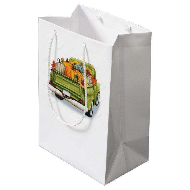 Fall Harvest in a Green Truck    Medium Gift Bag (Back Angled)