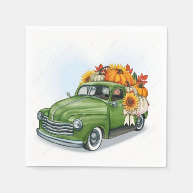 Fall Harvest in a Green Truck  Napkin (Front)