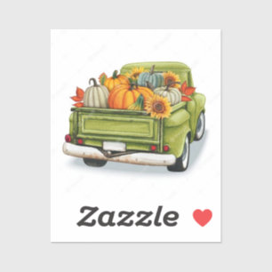 Fall Harvest In a Green Truck   Sticker