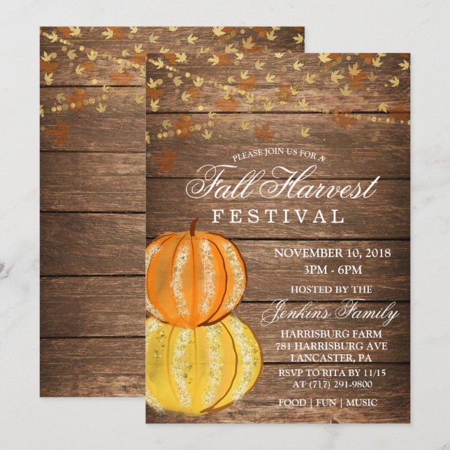 Fall Harvest Leaves Lights Festival Invitation (Front/Back)