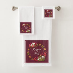 Fall harvest nature with customisable text bath towel set