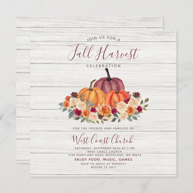 Fall Harvest Party Community Church Picnic Invitation (Front/Back)
