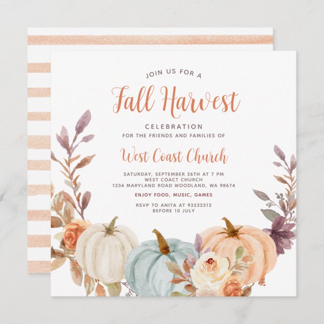 Fall Harvest Party, Fall Fest, Fall Community  Invitation (Front/Back)