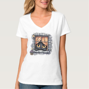 Fall Harvest Peeking Black Cat T-Shirt