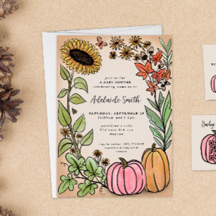 Fall Harvest Pink Pumpkin Baby Shower Invitation