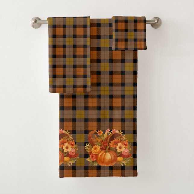 Fall Harvest Plaid And Cornucopia  Bath Towel Set (Insitu)