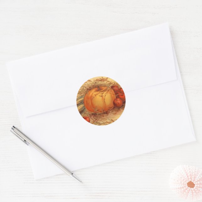 Fall Harvest pumpkin apples vintage Classic Round Sticker (Envelope)