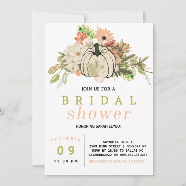 Fall Harvest Pumpkin Bridal Shower Invitation (Front)