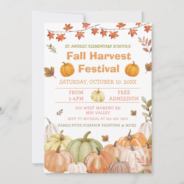 Fall Harvest Pumpkin Festival Party Invitation  (Front)