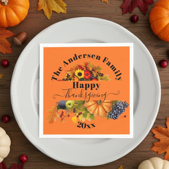 Fall Harvest Pumpkin Grapes Sunflower Thanksgiving Napkin (Creator Uploaded)