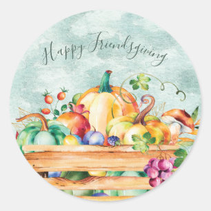 Fall Harvest Pumpkin Happy Friendsgiving Thanks Classic Round Sticker