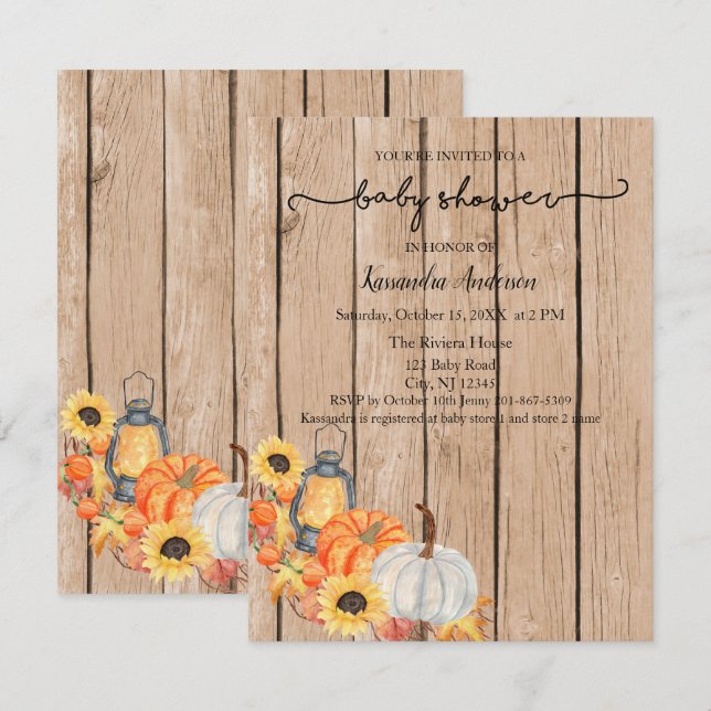 Fall Harvest Pumpkin Rustic  Baby Shower Invitation (Front/Back)