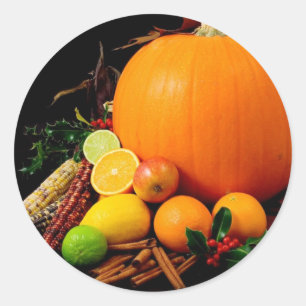 Fall Harvest Pumpkins and Maize Corn Classic Round Sticker