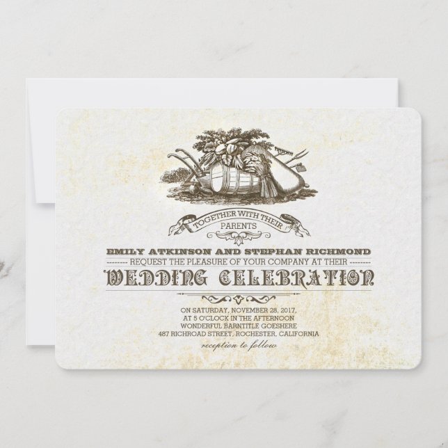 Fall harvest rustic country wedding invitations (Front)