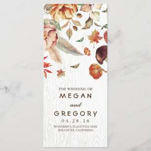 Fall Harvest Rustic Pumpkin Floral Wedding Program Programme