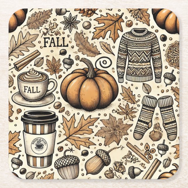 Fall Harvest Square Paper Coaster (Front)