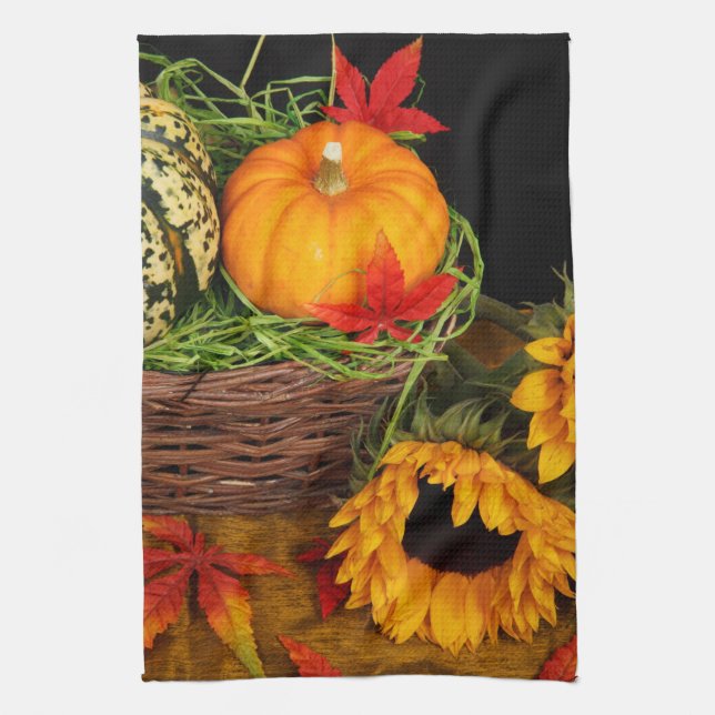 Fall Harvest Sunflowers Tea Towel (Vertical)