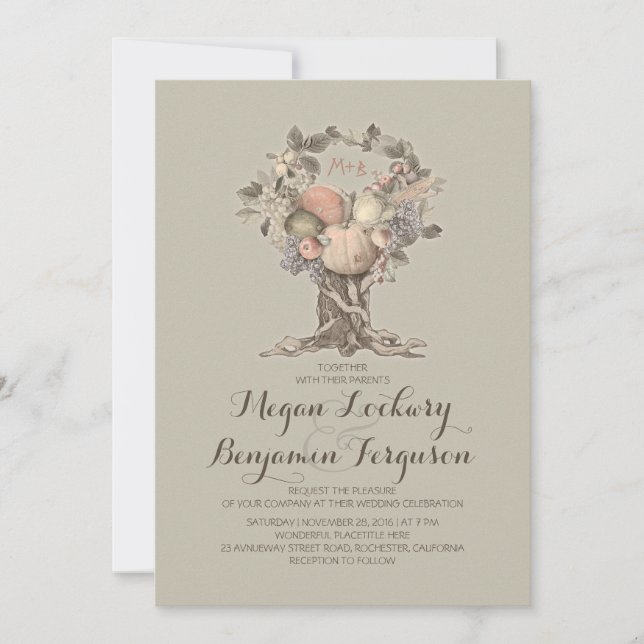 fall harvest tree vintage wedding invitation (Front)
