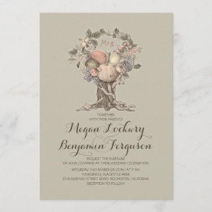 fall harvest tree vintage wedding invitation