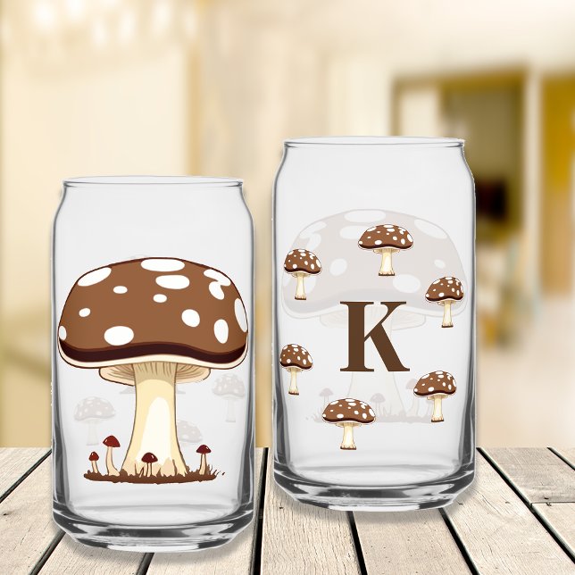 Fall Harvest Vibes Mushrooms Personalise Monogram Can Glass (Creator Uploaded)
