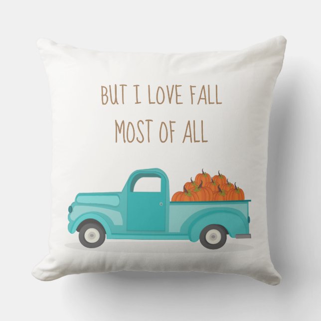 Fall Harvest Vintage Blue Truck Personalised Cushion (Front)