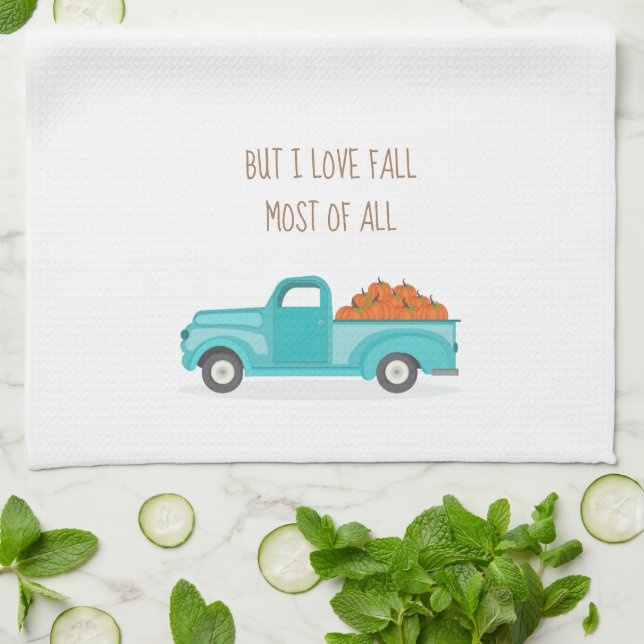 Fall Harvest Vintage Blue Truck Tea Towel (Folded)