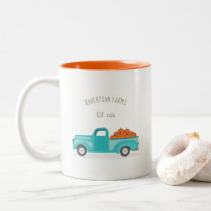 Fall Harvest Vintage Blue Truck Two-Tone Coffee Mug