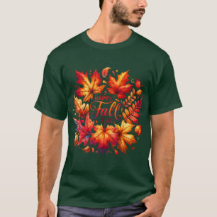 Fall Harvest Watercolor Pumpkins Leaves Autumn Vib T-Shirt