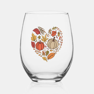 Fall Heart Cottagecore Pumpkin Heart Thanksgiving  Stemless Wine Glass