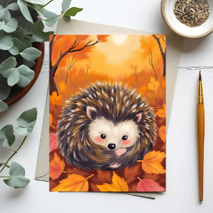 Fall Hedgehog   Animal Watercolor Painting Postcard