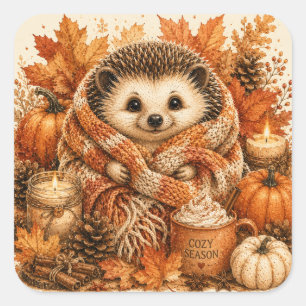 Fall Hedgehog Cottagecore Pumpkin Season  Square Sticker