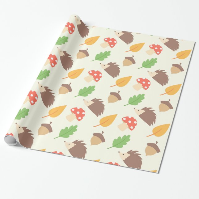 Fall Hedgehog Pattern Wrapping Paper (Unrolled)