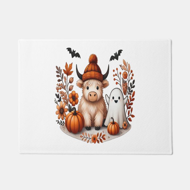 Fall Highland Cow Ghost , Autumn  Doormat (Front)