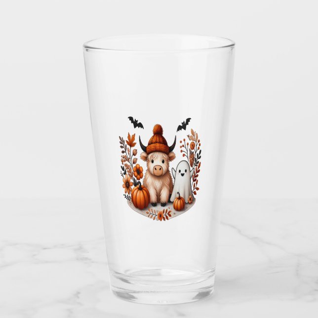 Fall Highland Cow Ghost Png, Autumn Png Glass (Front)