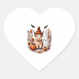 Fall Highland Cow Ghost Png, Autumn Png Heart Sticker